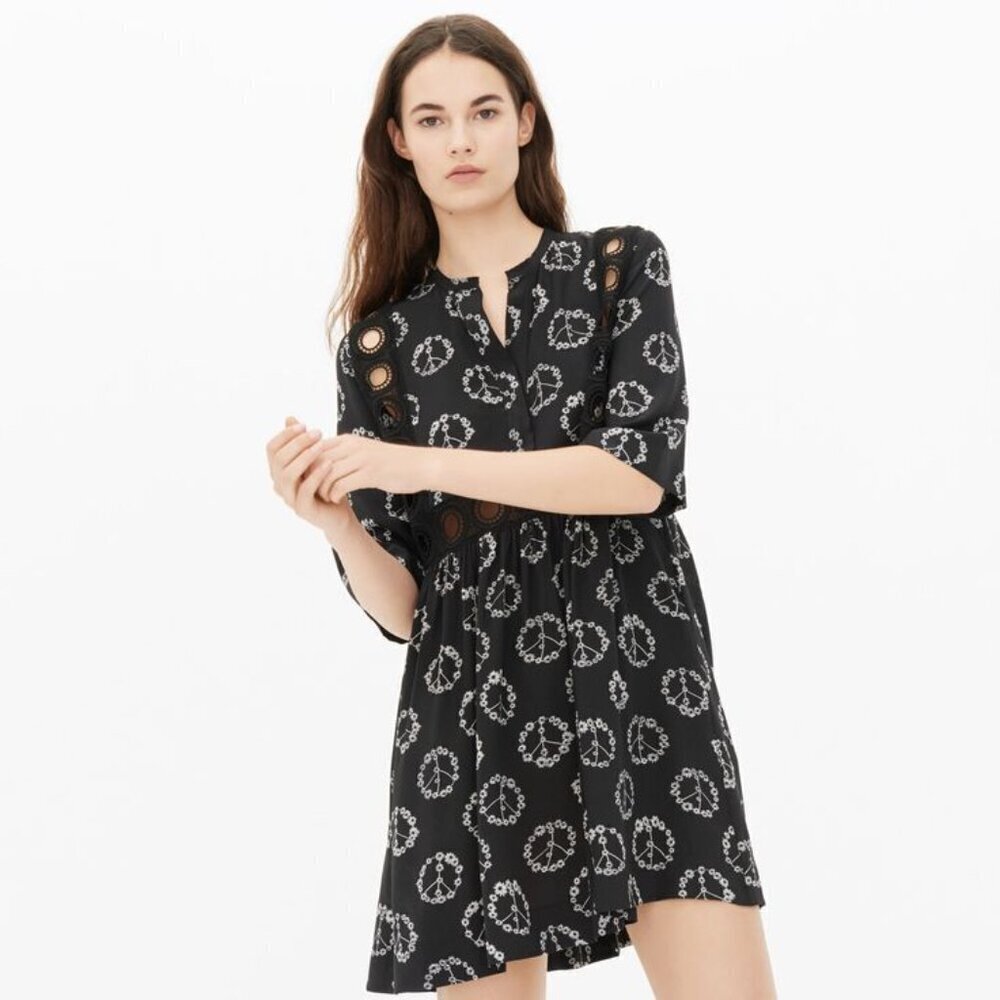 Sandro Rodic Black Silk Embroidered Floral Cutout Mini Dress Medium